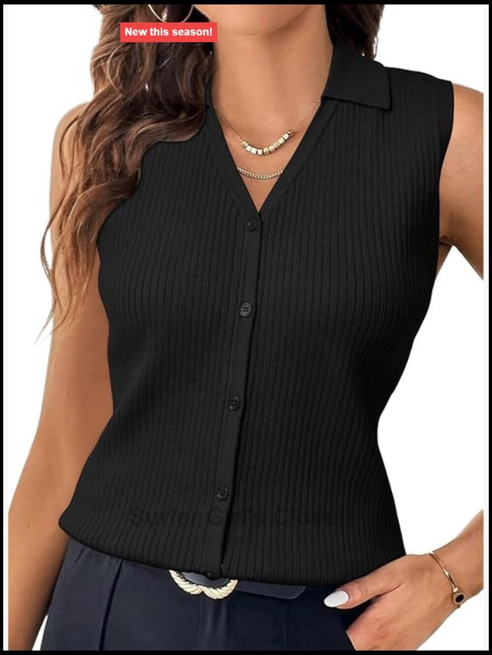 100% Cotton Sleeveless V-Neck Tank Top Ribbed Knit Stretchable Women's Business